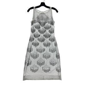 Gianni Bini Silver Sequin Mesh Cocktail Dress Size 4